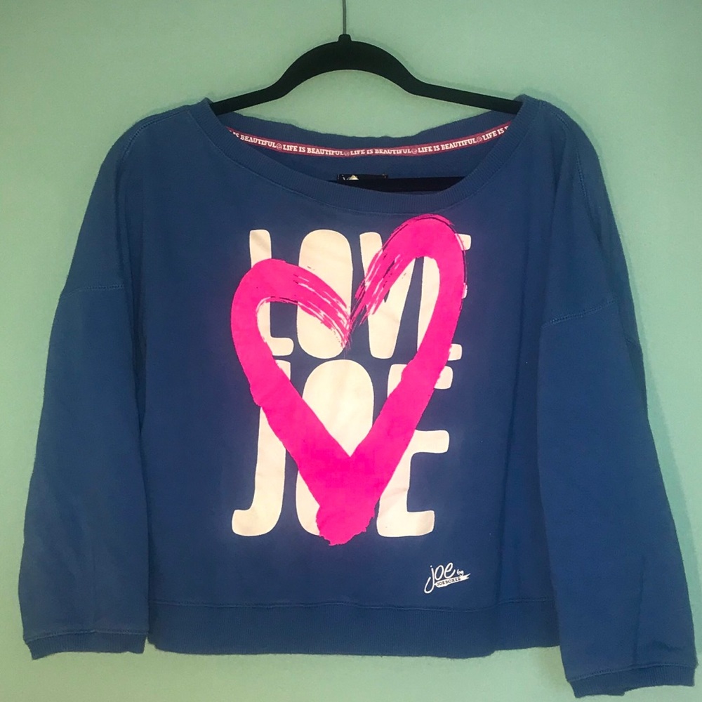🦋 Joe Boxer Off Shoulder Crop Crew Blue Sweatshirt
